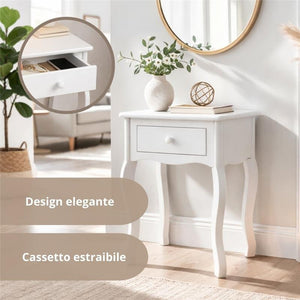 MA MAISON COMODINO BIANCO IN LEGNO 40X32X50 CM