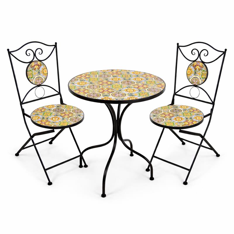 MA MAISON SET TAVOLO E 2 SEDIE DA GIARDINO EFFETTO MOSAICO SET 3 PEZZI PER BALCONE E TERRAZZO