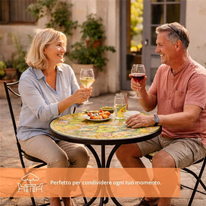 MA MAISON SET TAVOLO E 2 SEDIE DA GIARDINO EFFETTO MOSAICO SET 3 PEZZI PER BALCONE E TERRAZZO