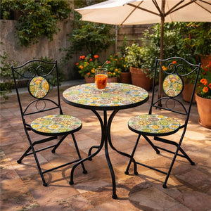 MA MAISON SET TAVOLO E 2 SEDIE DA GIARDINO EFFETTO MOSAICO SET 3 PEZZI PER BALCONE E TERRAZZO