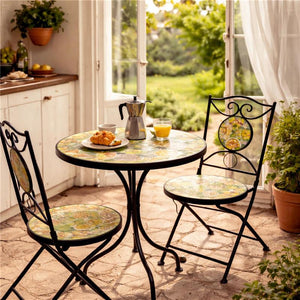 MA MAISON SET TAVOLO E 2 SEDIE DA GIARDINO EFFETTO MOSAICO SET 3 PEZZI PER BALCONE E TERRAZZO