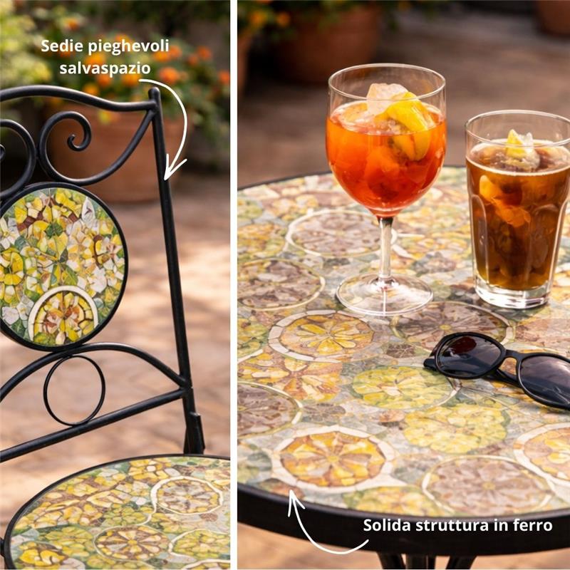 MA MAISON SET TAVOLO E 2 SEDIE DA GIARDINO EFFETTO MOSAICO SET 3 PEZZI PER BALCONE E TERRAZZO