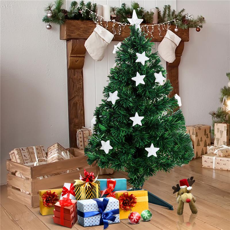 ALBERO DI NATALE IN PVC E FIBRA OTTICA CON 12 LED 90CM CON 90 RAMI