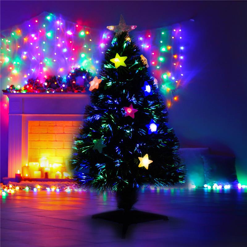 ALBERO DI NATALE IN PVC E FIBRA OTTICA CON 12 LED 90CM CON 90 RAMI