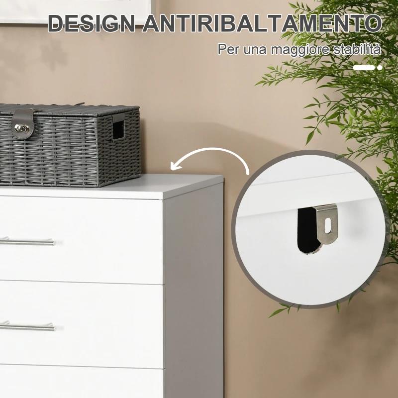 CASSETTIERA 4 CASSETTI PER CAMERA DA LETTO IN LEGNO CON MANIGLIE IN METALLO, BIANCO