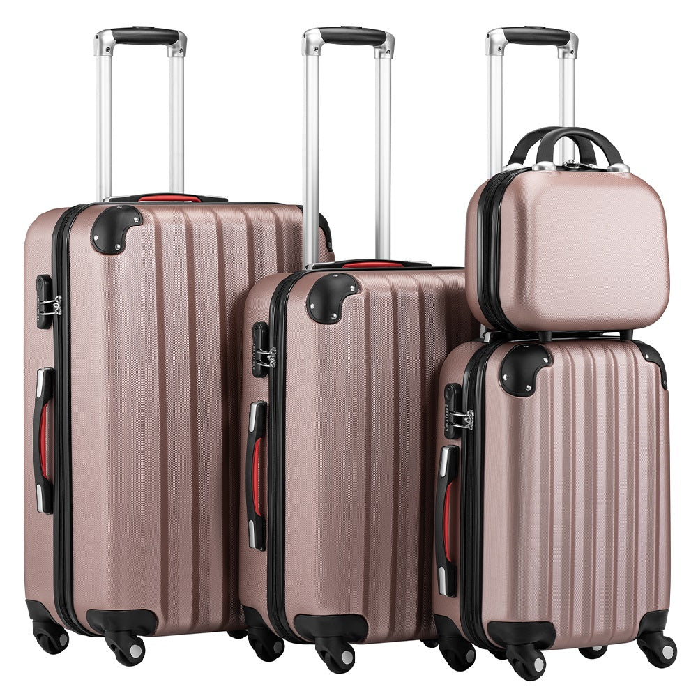 Set 3+1 Valigie Rigide Abs Trolley Easy Roll con Beauty Case e Lucchetto Rosa