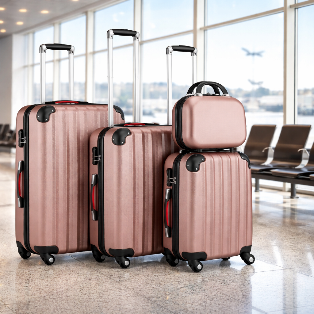 Set 3+1 Valigie Rigide Abs Trolley Easy Roll con Beauty Case e Lucchetto Rosa