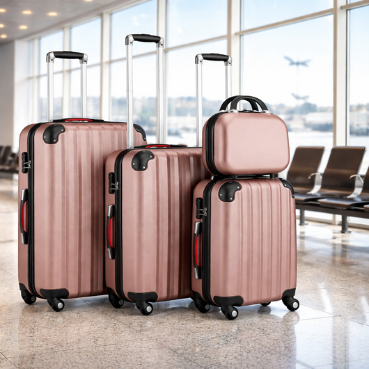Set 3+1 Valigie Rigide Abs Trolley Easy Roll con Beauty Case e Lucchetto Rosa