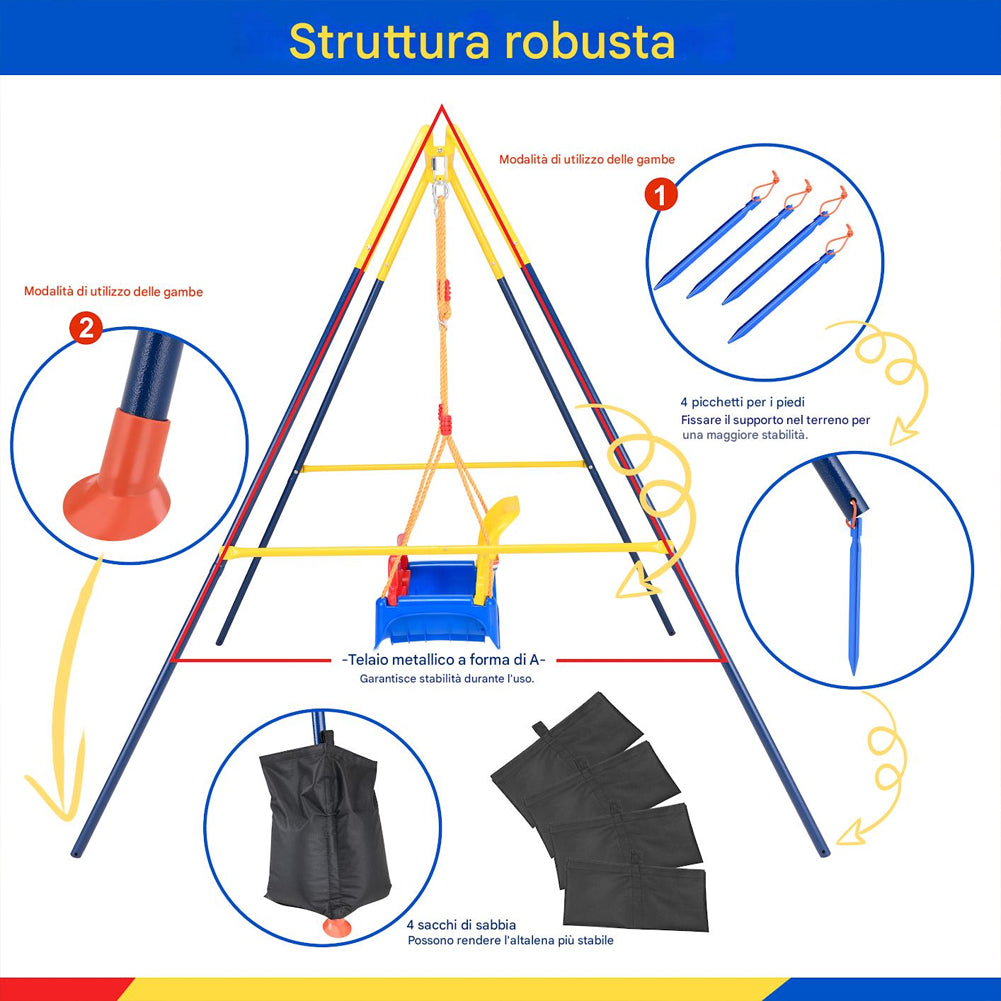 Altalena 3in1 per Bambini Esterni e Interni con Seggiolino e Cinture Resistente
