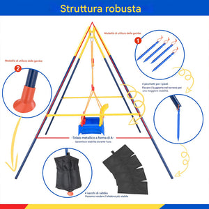 Altalena 3in1 per Bambini Esterni e Interni con Seggiolino e Cinture Resistente