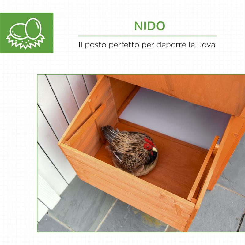 POLLAIO IN LEGNO PREFABBRICATO CON NIDO PER LA COVA E CASETTA CON VASSOIO ESTRAIBILE