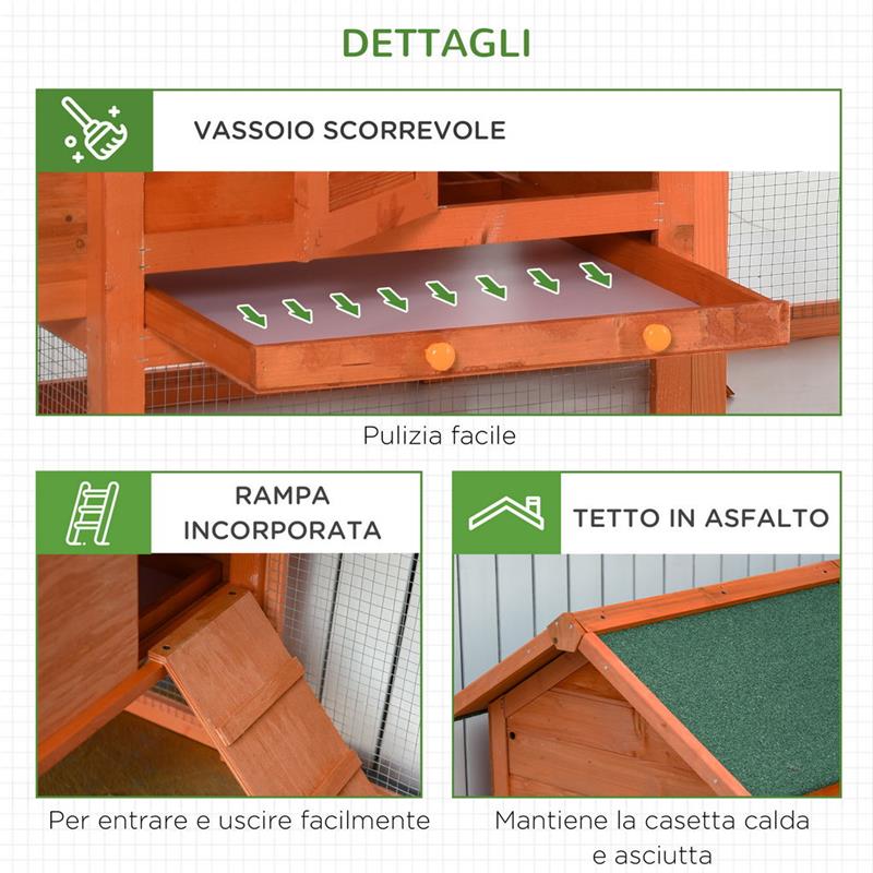 POLLAIO IN LEGNO PREFABBRICATO CON NIDO PER LA COVA E CASETTA CON VASSOIO ESTRAIBILE