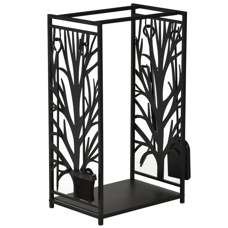 PORTALEGNA PER CAMINO IN ACCIAIO NERO E ANTIRUGGINE CON ACCESSORI 46 X 29 X 70CM