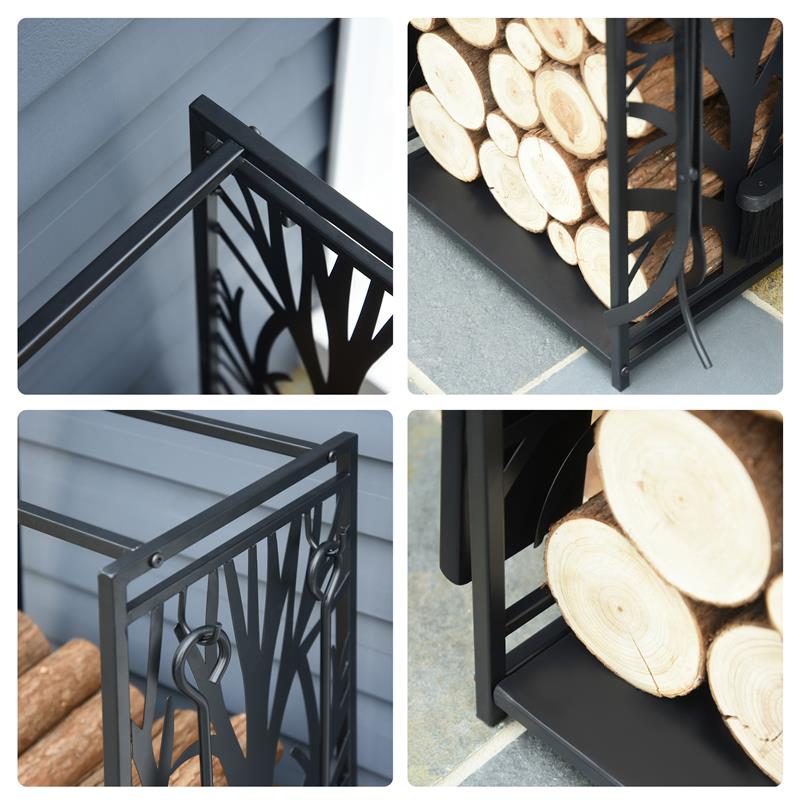 PORTALEGNA PER CAMINO IN ACCIAIO NERO E ANTIRUGGINE CON ACCESSORI 46 X 29 X 70CM