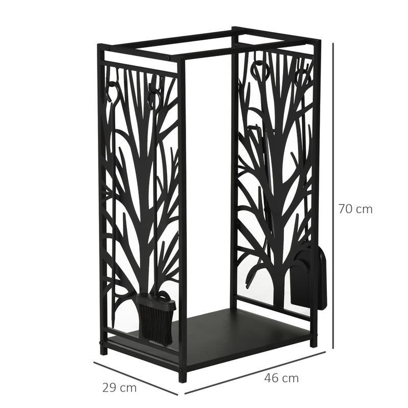 PORTALEGNA PER CAMINO IN ACCIAIO NERO E ANTIRUGGINE CON ACCESSORI 46 X 29 X 70CM