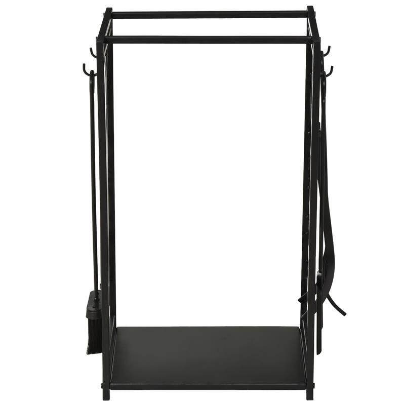PORTALEGNA PER CAMINO IN ACCIAIO NERO E ANTIRUGGINE CON ACCESSORI 46 X 29 X 70CM
