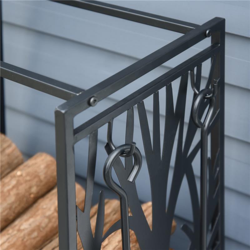 PORTALEGNA PER CAMINO IN ACCIAIO NERO E ANTIRUGGINE CON ACCESSORI 46 X 29 X 70CM