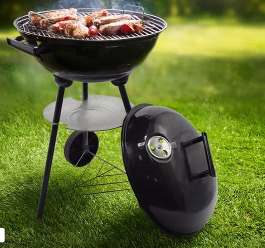 Barbecue Carbone tondo con ruote Diametro 44 cm Griglia in acciaio e vassoio