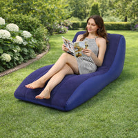 Divano Gonfiabile Lounge Blu per Interni e Esterni Ergonomica Effetto Velluto