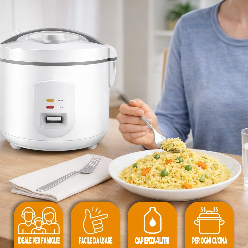 Cuociriso Elettrico Compatto 1.8 Litri con Cottura Automatica Sana e Veloce 700W