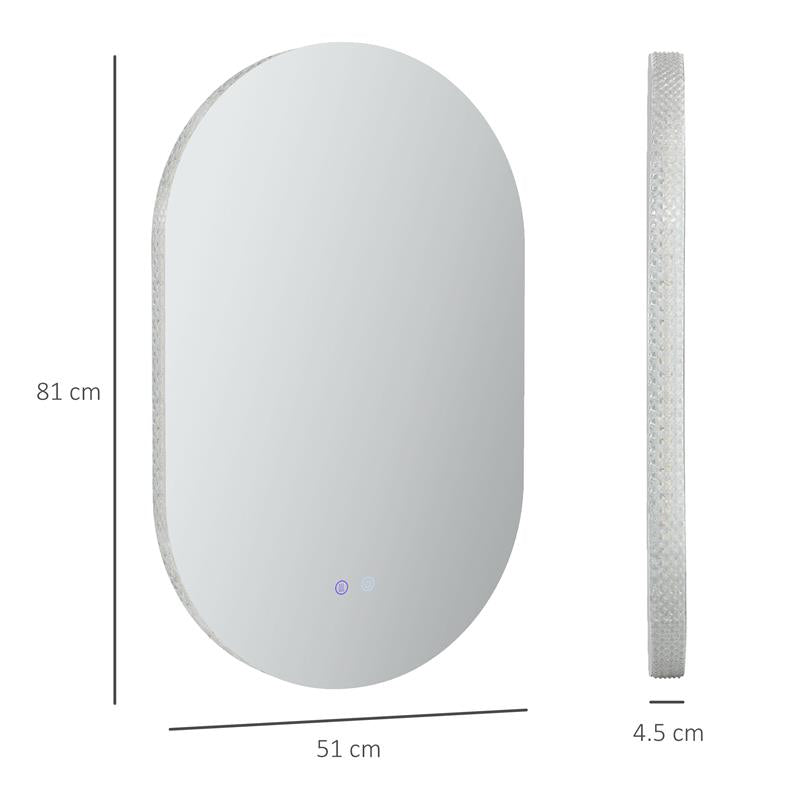SPECCHIO BAGNO LED ANTIAPPANNAMENTO CON LUMINOSITÀ REGOLABILE, IN VETRO E ALLUMINIO, 81X51X4.5 CM