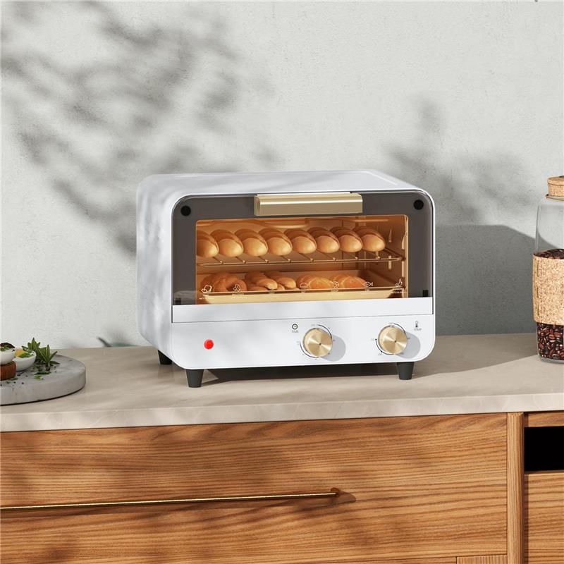 FORNETTO ELETTRICO 12L CON TIMER E TEMPERATURA REGOLABILE IN ACCIAIO E PLASTICA 31.5X27.7X22.7 CM BIANCO E ORO