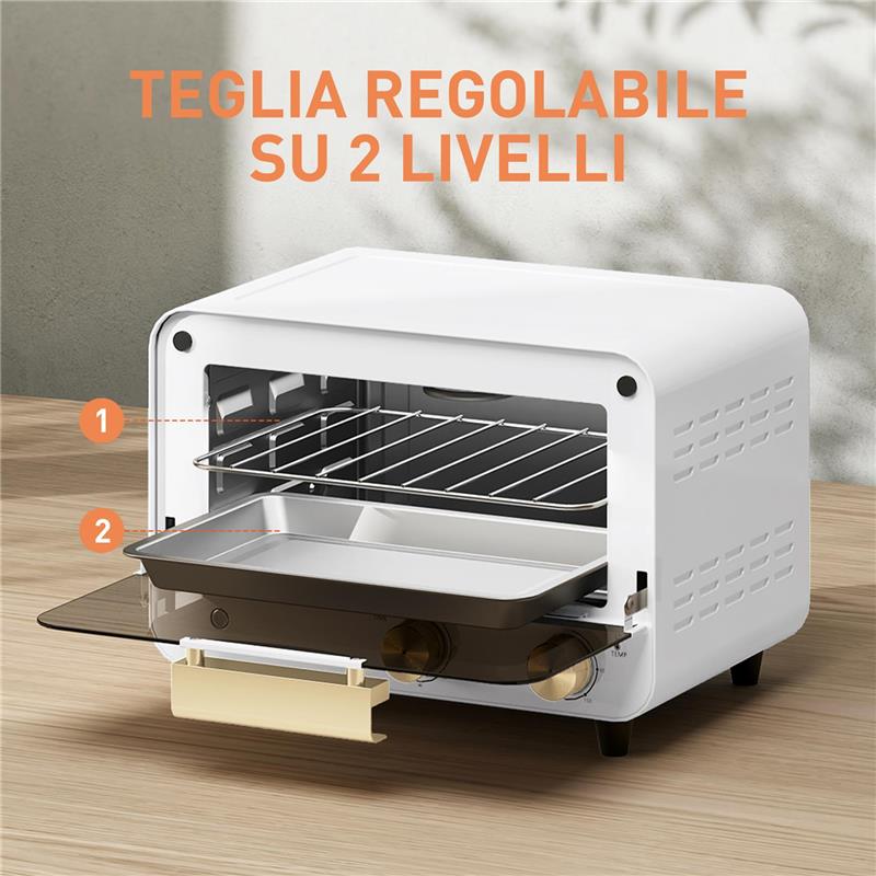 FORNETTO ELETTRICO 12L CON TIMER E TEMPERATURA REGOLABILE IN ACCIAIO E PLASTICA 31.5X27.7X22.7 CM BIANCO E ORO