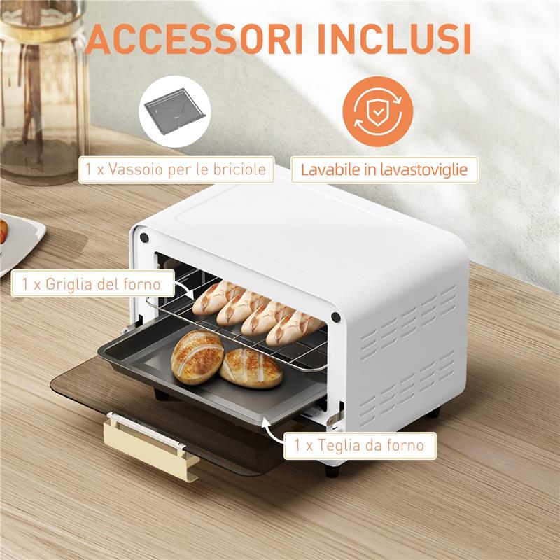FORNETTO ELETTRICO 12L CON TIMER E TEMPERATURA REGOLABILE IN ACCIAIO E PLASTICA 31.5X27.7X22.7 CM BIANCO E ORO