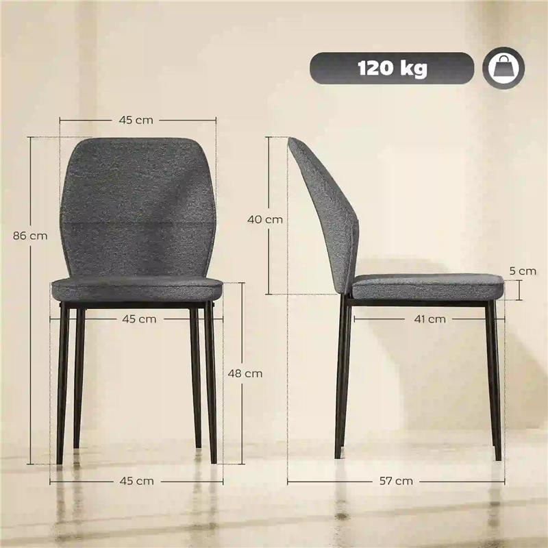SET 2 SEDIE DA PRANZO IMBOTTITE IN VELLUTO CON SCHIENALE ERGONOMICO SENZA BRACCIOLI GRIGIO