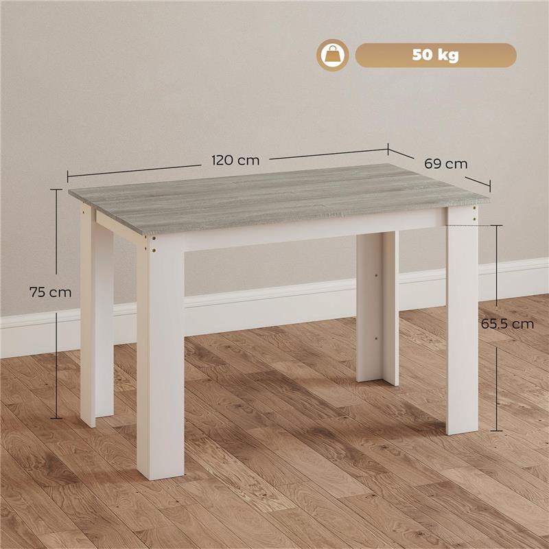 TAVOLO DA PRANZO MODERNO IN LEGNO PER 4-6 PERSONE, 120X69X75CM, GRIGIO E BIANCO