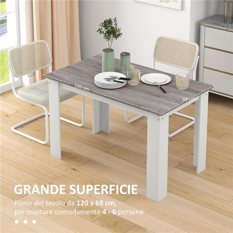 TAVOLO DA PRANZO MODERNO IN LEGNO PER 4-6 PERSONE, 120X69X75CM, GRIGIO E BIANCO