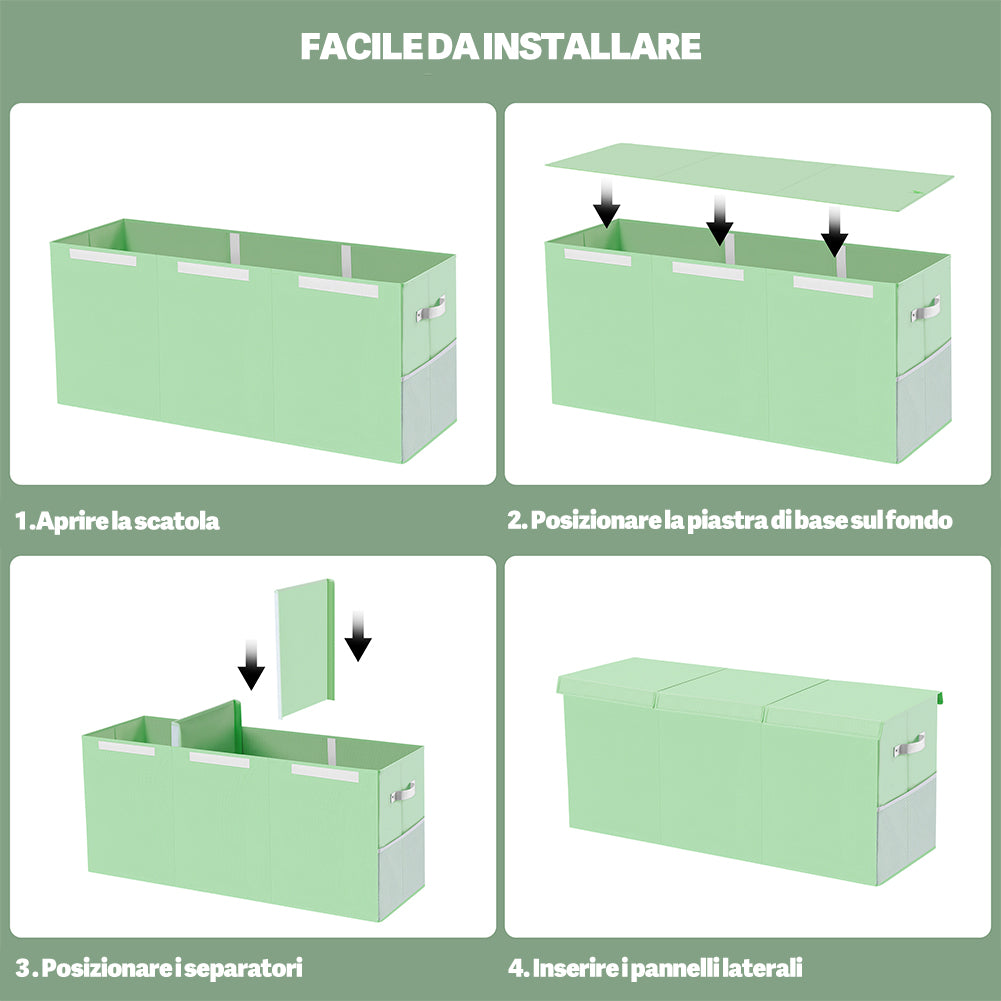 Contenitore Box 3 Scomparti Verde Scatola Cesta Giocattoli Organizer Multiuso