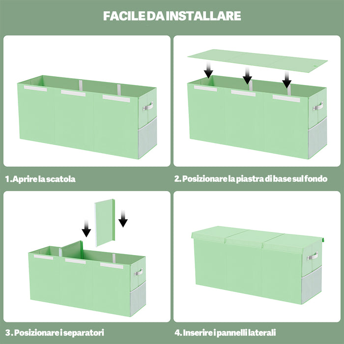 Contenitore Box 3 Scomparti Verde Scatola Cesta Giocattoli Organizer Multiuso