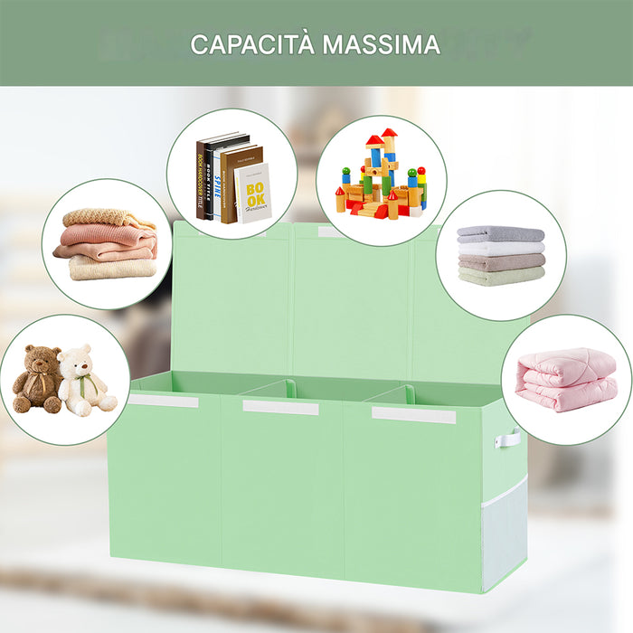Contenitore Box 3 Scomparti Verde Scatola Cesta Giocattoli Organizer Multiuso