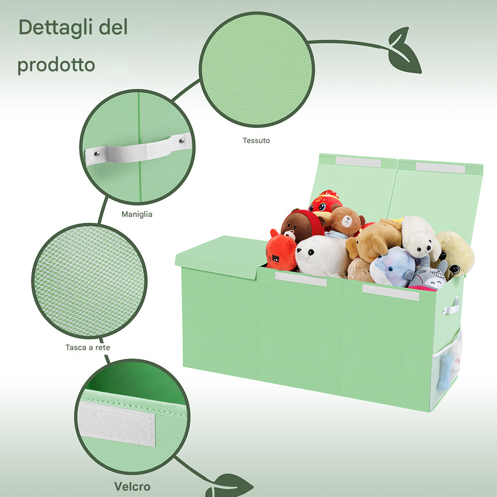 Contenitore Box 3 Scomparti Verde Scatola Cesta Giocattoli Organizer Multiuso