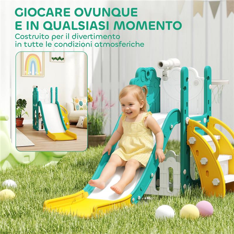 SET SCIVOLO PER BAMBINI 5 IN 1 CON CANESTRO, SCALETTA E TELESCOPIO GIOCATTOLO, ETÀ 1-3 ANNI, GIALLO