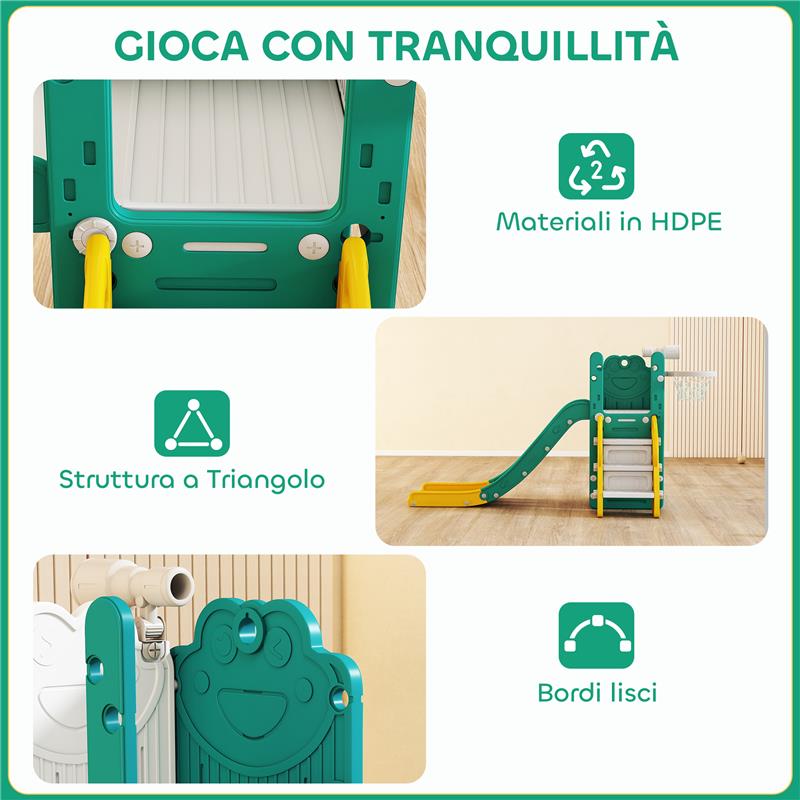 SET SCIVOLO PER BAMBINI 5 IN 1 CON CANESTRO, SCALETTA E TELESCOPIO GIOCATTOLO, ETÀ 1-3 ANNI, GIALLO