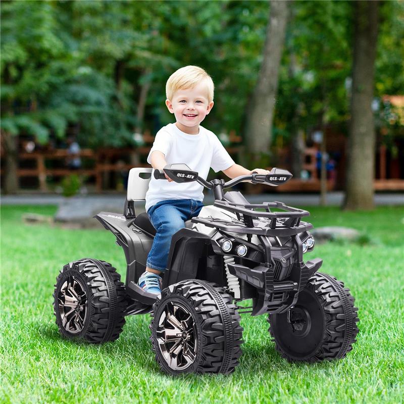 QUAD ELETTRICO PER BAMBINI 3-5 ANNI A 12V CON FARI E PEDALE, PRESA USB PER MUSICA, BIANCO