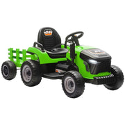 TRATTORE ELETTRICO PER BAMBINI CON RIMORCHIO STACCABILE E TELECOMANDO, IN PLASTICA E METALLO, 139X58X55 CM, VERDE