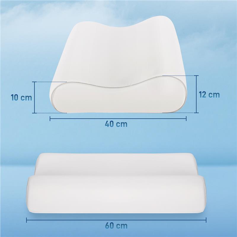 CUSCINO CERVICALE IN MEMORY FOAM A DOPPIA ALTEZZA CON COPERTURA RIMOVIBILE, 60X40X10/12 CM, BIANCO CREMA