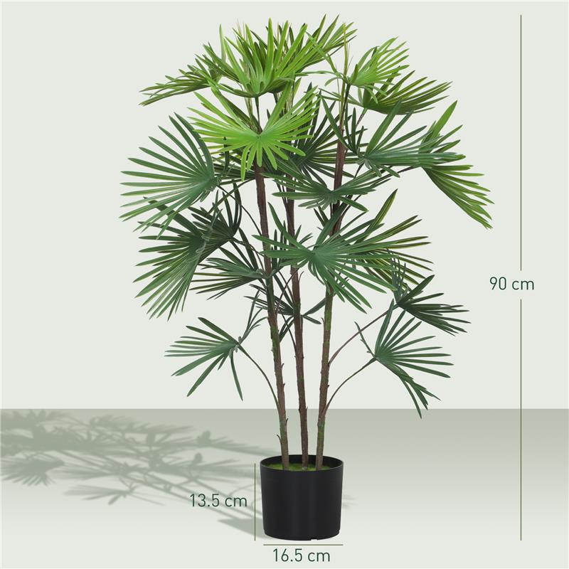 PALMA ARTIFICIALE DA 90 CM A 24 FOGLIE IN PLASTICA VERDE CON VASO DA Ï16.5X13.5 CM