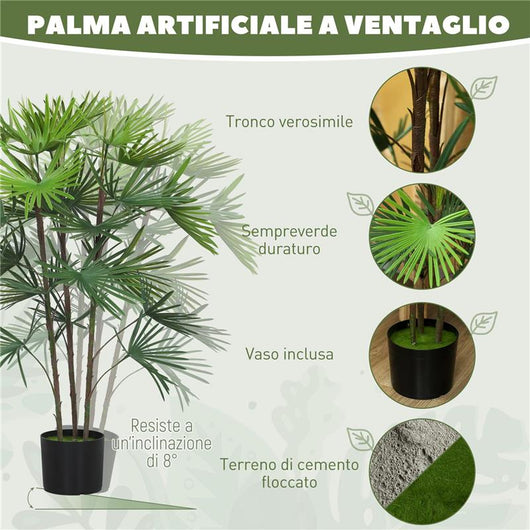 PALMA ARTIFICIALE DA 90 CM A 24 FOGLIE IN PLASTICA VERDE CON VASO DA Ï16.5X13.5 CM