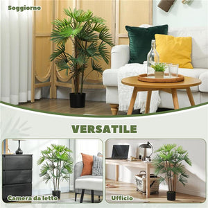 PALMA ARTIFICIALE DA 90 CM A 24 FOGLIE IN PLASTICA VERDE CON VASO DA Ï16.5X13.5 CM