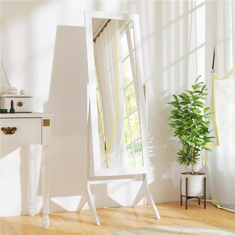 SPECCHIO A FIGURA INTERA CON 4 GAMBE E ANGOLAZIONE REGOLABILE, IN LEGNO E VETRO, 47X46X148 CM, BIANCO
