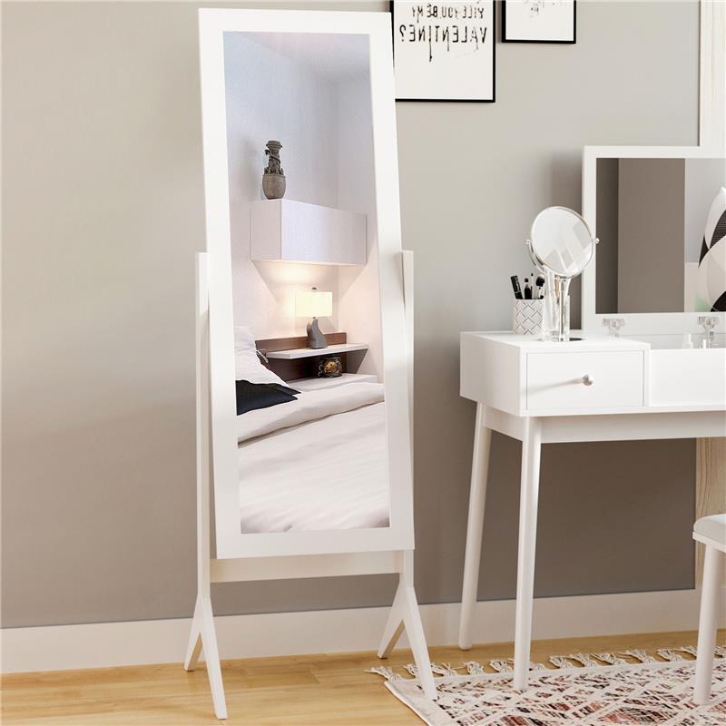 SPECCHIO A FIGURA INTERA CON 4 GAMBE E ANGOLAZIONE REGOLABILE, IN LEGNO E VETRO, 47X46X148 CM, BIANCO