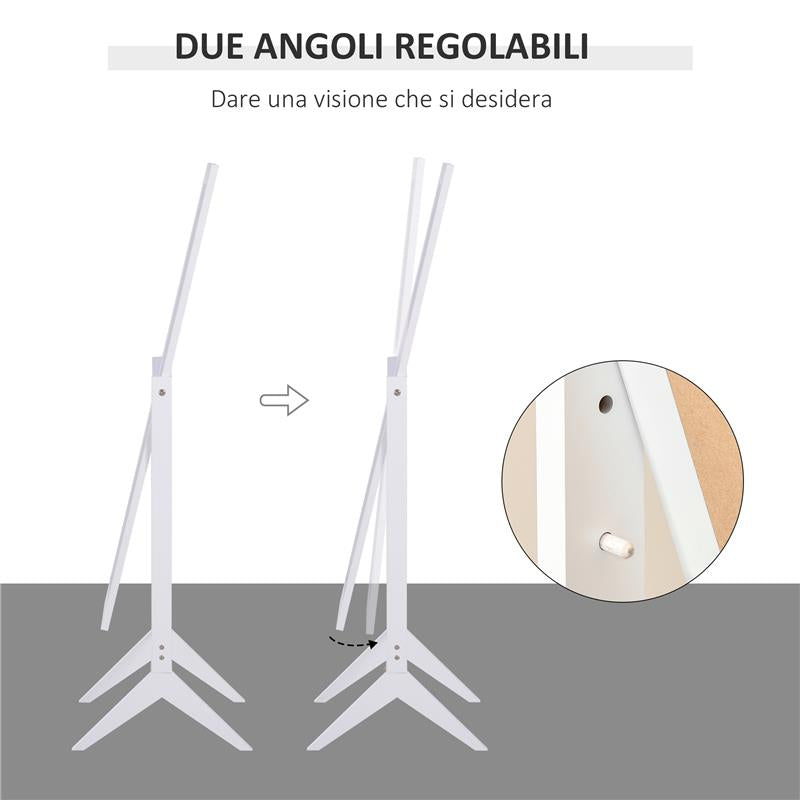 SPECCHIO A FIGURA INTERA CON 4 GAMBE E ANGOLAZIONE REGOLABILE, IN LEGNO E VETRO, 47X46X148 CM, BIANCO