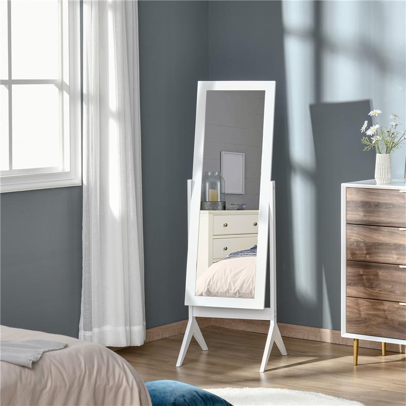SPECCHIO A FIGURA INTERA CON 4 GAMBE E ANGOLAZIONE REGOLABILE, IN LEGNO E VETRO, 47X46X148 CM, BIANCO