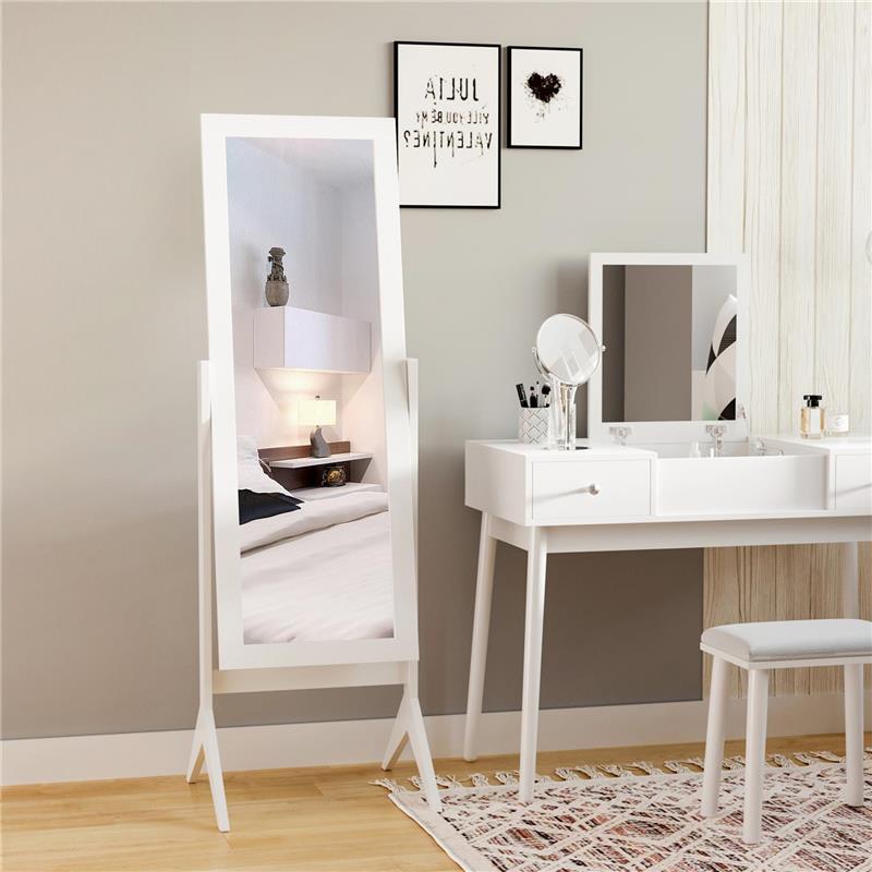 SPECCHIO A FIGURA INTERA CON 4 GAMBE E ANGOLAZIONE REGOLABILE, IN LEGNO E VETRO, 47X46X148 CM, BIANCO
