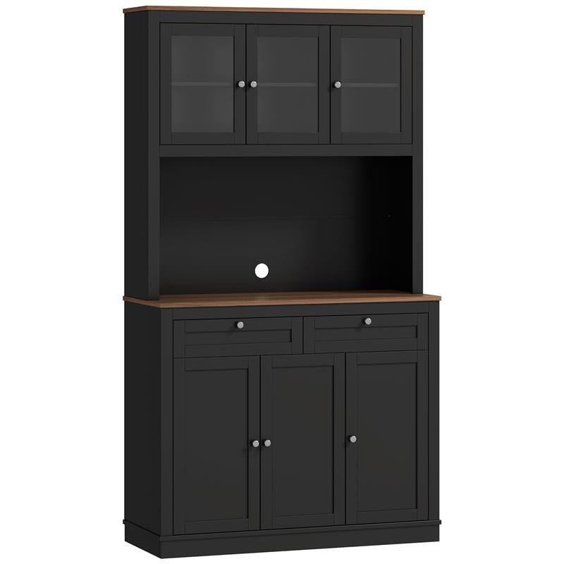 CREDENZA CUCINA ALTA CON 4 ARMADIETTI, 2 CASSETTI E PIANO CENTRALE, 100X40X180 CM, NERO