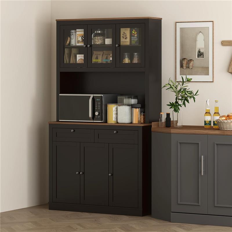CREDENZA CUCINA ALTA CON 4 ARMADIETTI, 2 CASSETTI E PIANO CENTRALE, 100X40X180 CM, NERO